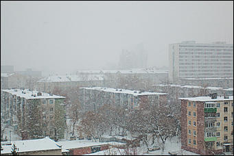 Снегопад в Барнауле    "Не выбирая места на ночлег, белыми стаями падает снег"