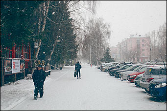 Снегопад в Барнауле    "Не выбирая места на ночлег, белыми стаями падает снег"