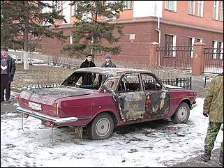    Сгорела машина ДПС.