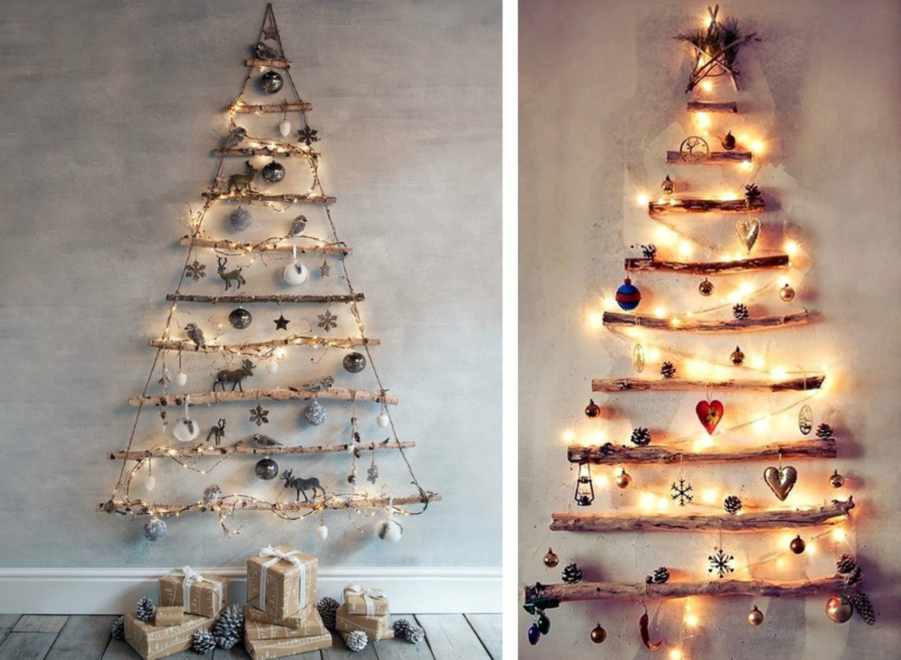 Оригинальная елка. Настенная елка из веток. Елка на стене. Елка на стене. Настенная елка из веток.